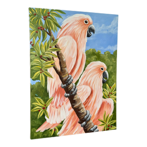 Monumental Vintage Coastal Tropical Unsigned Cockatoo Painting