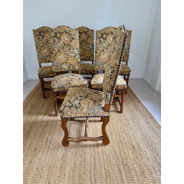 Vintage French Tapestry Os De Mouton Dining Chairs - Set of 6 For Sale - Image 4 of 11