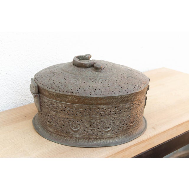 Late 19th Century Large 14" Antique Indian Pierced Copper Box For Sale - Image 5 of 10