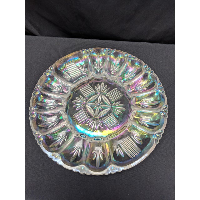 Federal Glass Carnival Iridescent Clear Serving Platter Egg Plate