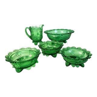 Late 19th Century Early American Pressed Glass Berry Set in the "Dewey" Pattern - Set of 5 For Sale