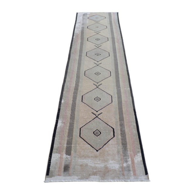 1970s Contemporary Distressed Runner Rug - Faded Colors Low Pile Hallway 2'6″ X 10'6″ For Sale - Image 5 of 13
