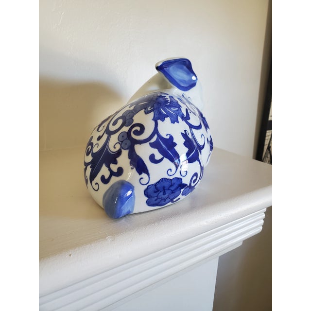 Vintage Blue & White Porcelain Rabbit Figurine For Sale - Image 4 of 6