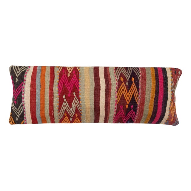 12"x35" Hand-Woven Kilim Cushion Cover. Vintage Traditional Lumbar Pillow Cover For Sale