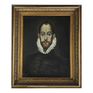 Vintage Mannerist Style Portrait of Nobleman (In the Manner of El Greco), Signed (Oil on Canvas)