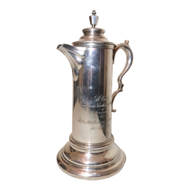 Large Antique 1901 Lutheran Church Presentation Silver Plate Wine Claret Pitcher For Sale