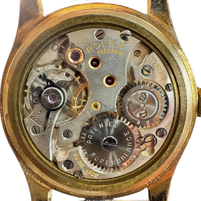 Vintage Rolex Precision 12325 Gold Manual Wind Sub Dial on Leather Watch For Sale - Image 9 of 10