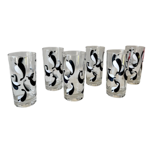 1960s Black and White Swirl Highball Glasses: 6 Piece