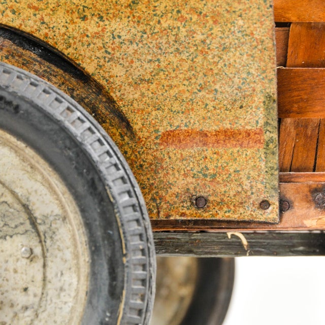 1950s Splint Wood Rolling Market Basket Cart For Sale - Image 16 of 16