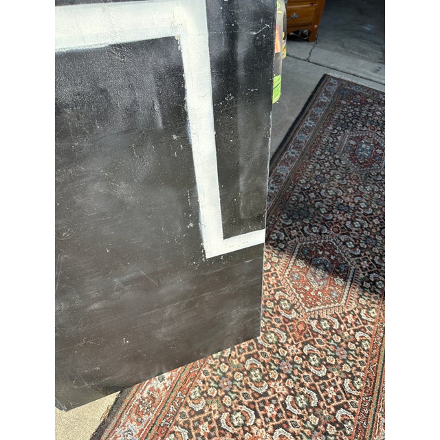 Textile 1990s Large Black and White Abstract Minimalism Painting on Canvas For Sale - Image 7 of 8