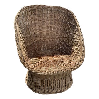 Vintage Wicker Boho, Coastal Accent Egg Chair For Sale