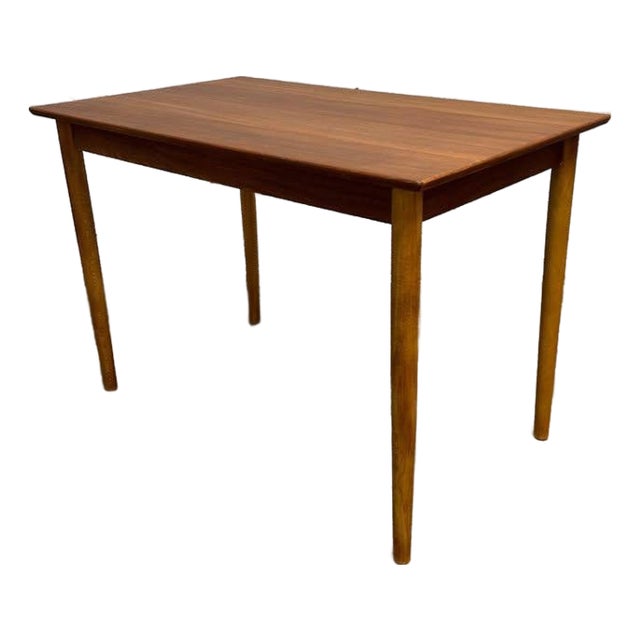 Danish Teak Mid Century Modern Uncommon Apartment Sized Dining Table Beechwood Legs 1960s For Sale