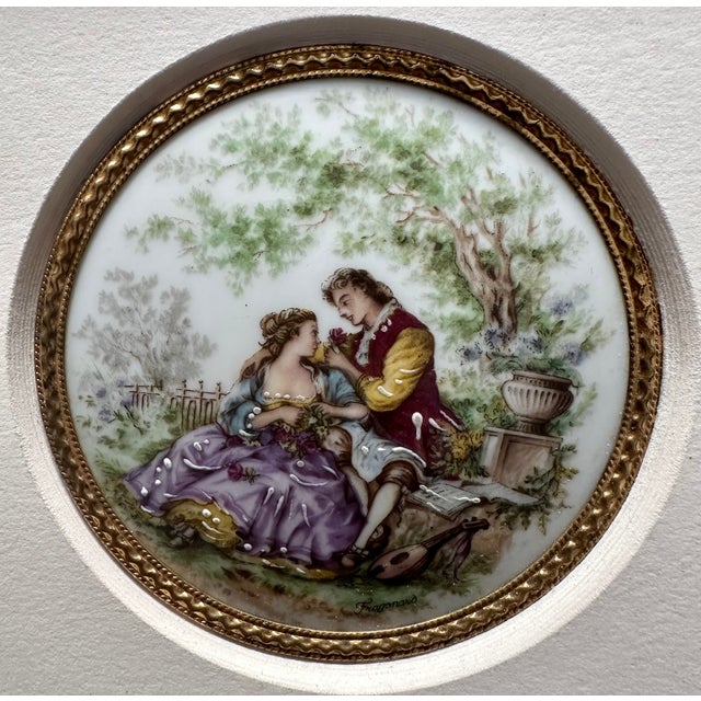 Limoges, France French Porcelain Plaque, Signed “ Fragonard” and Framed in Gilt Molding, Circa 1890. For Sale - Image 4 of 10