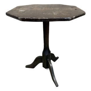 Antique Side Table Octagonal Top Snake Leg Tripod Primitive Green Paint Accent For Sale