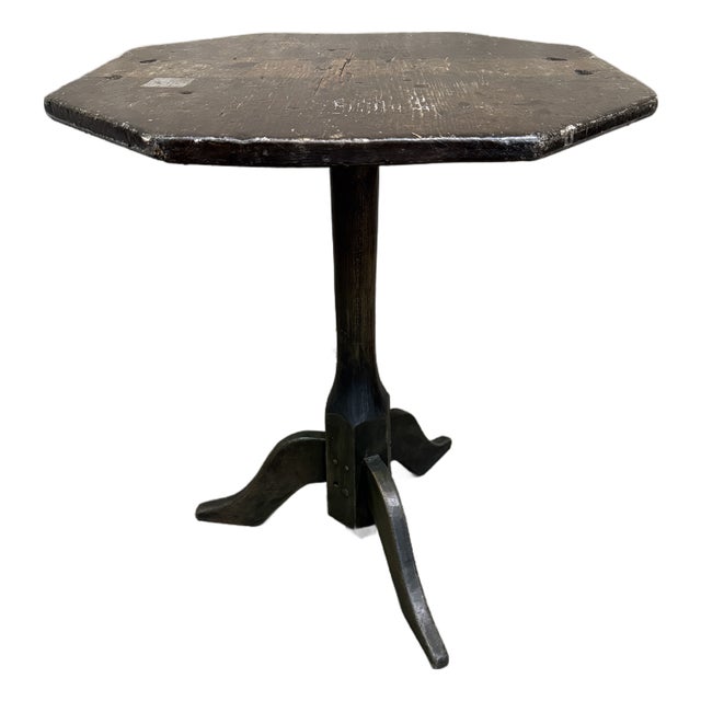Antique Side Table Octagonal Top Snake Leg Tripod Primitive Green Paint Accent For Sale