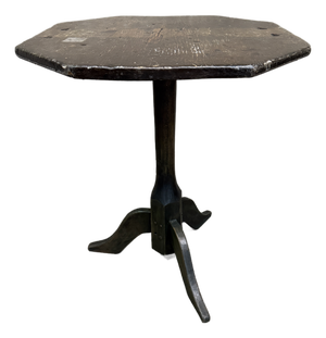 Antique Side Table Octagonal Top Snake Leg Tripod Primitive Green Paint Accent