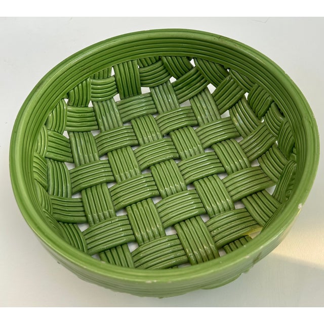 Vintage Round Italian Green Ceramic Basket Chairish