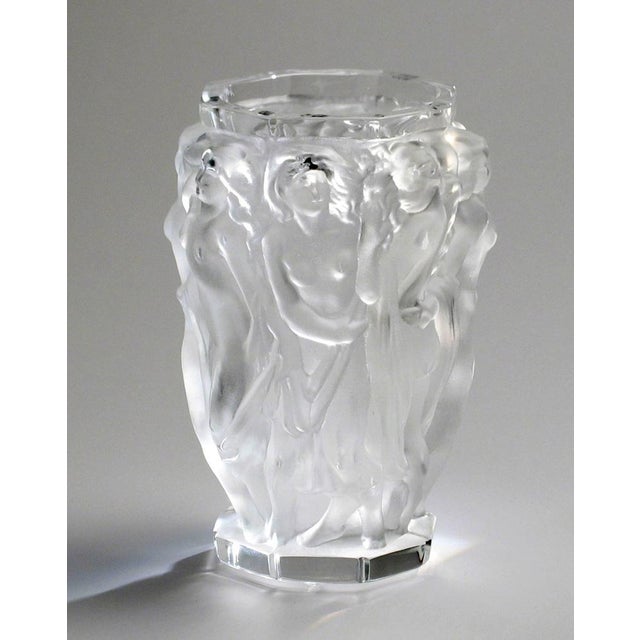 Lalique thick-walled satin-finished pressed Art Deco Bacchus Vase. Young woman of Bacchus priests offered their beauty and...