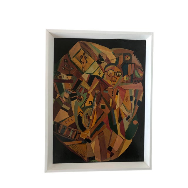 Mid-Century Cubist Abstract Oil Painting by Eisman For Sale