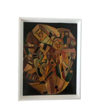 Mid-Century Cubist Abstract Oil Painting by Eisman