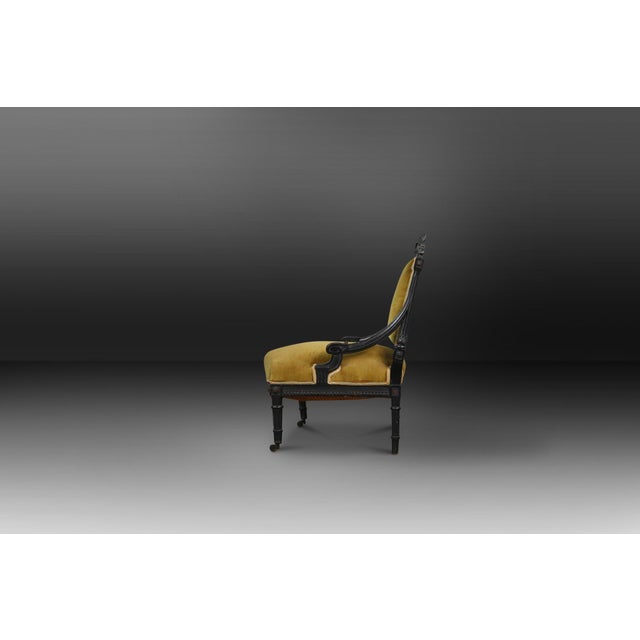 Empire French Black Wood and Velvet Armchair, 1850s For Sale - Image 4 of 12