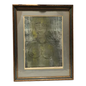 1960s "Nude with Flowers" Numbered and Signed Print by John Murray Barton, Frmaed