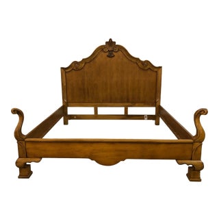 Wood Carved King Bed by Century For Sale