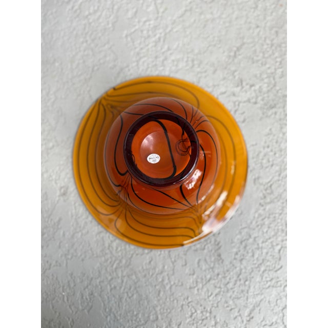 Vintage Amber Art Glass Bowl With Black Swirl Detailing For Sale - Image 9 of 10