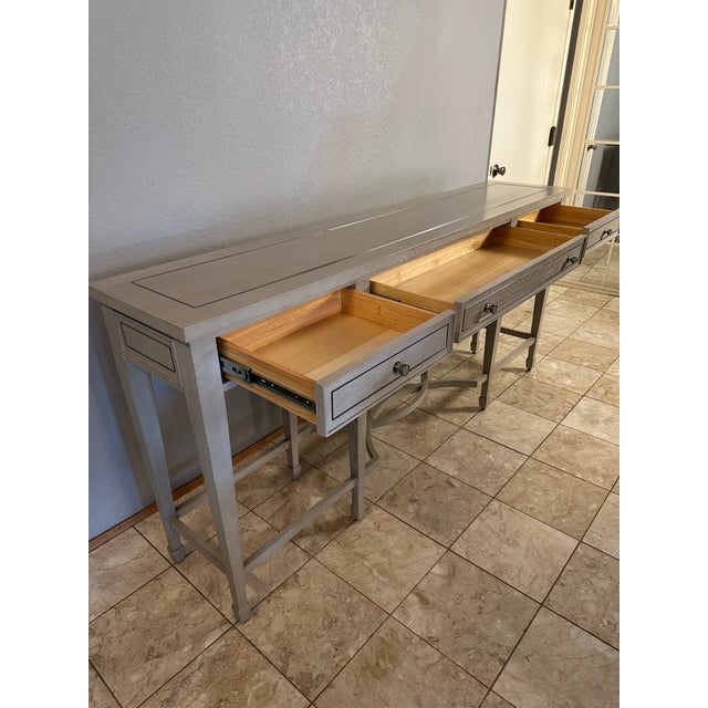 Bernhardt Criteria 78” Heather Gray Ash & Stainless Steel Console Table For Sale - Image 10 of 17
