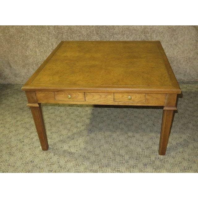Vintage Baker Burl Wood Table Mid Century Square Coffee 4 Drawers MCM For Sale - Image 9 of 13
