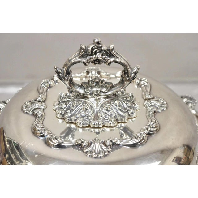 Victorian Vintage English Victorian Ornate Round Silver Plated Covered Serving Dish For Sale - Image 3 of 12