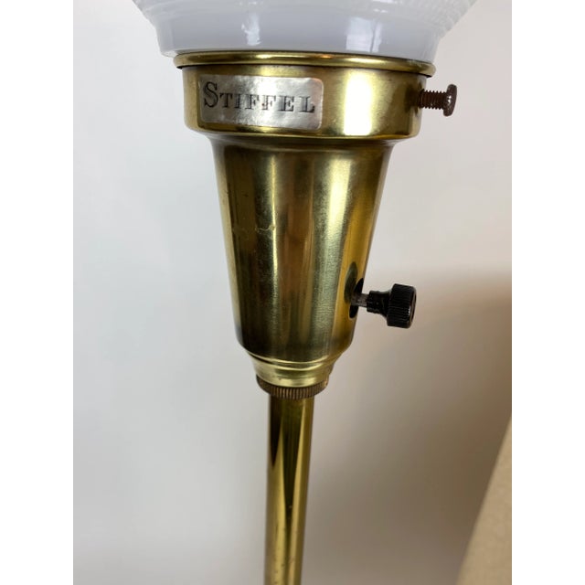 Green 1950's Stiffel by Edwin Cole Chinoiserie Ceramic & Brass Dragon Foo Dog Table Lamp For Sale - Image 8 of 13