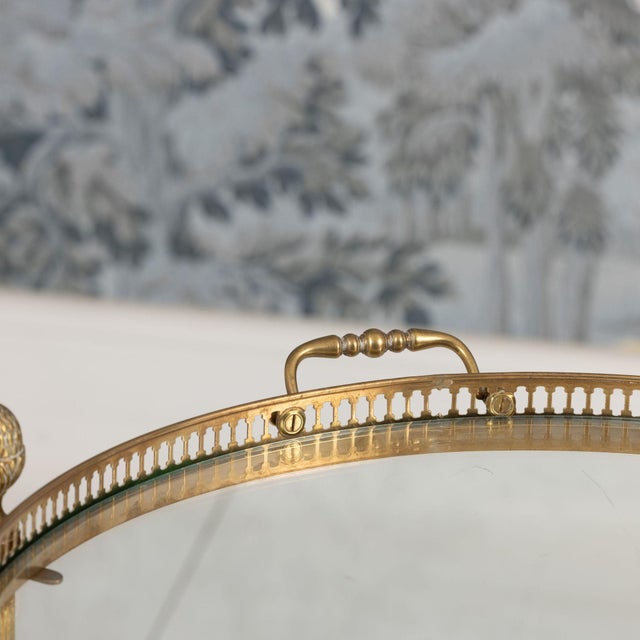 Midcentury French Round Brass Serving Trolley by Maison Baguès For Sale - Image 11 of 12