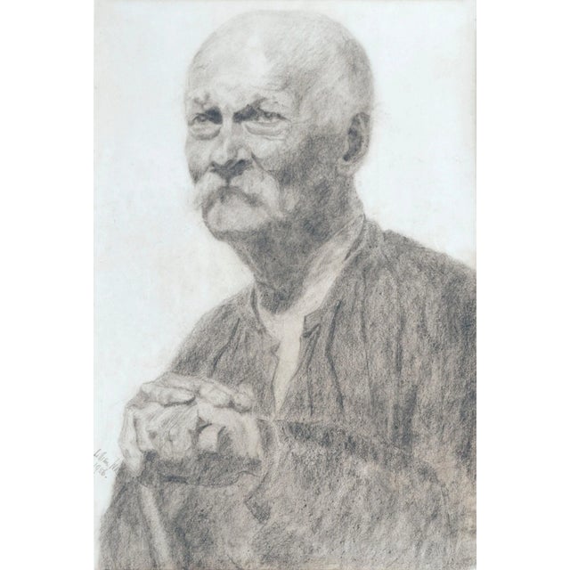 Stately portrait of an unknown man, done in charcoal in 1956. The portrait is signed and dated by the artist in pencil, on...