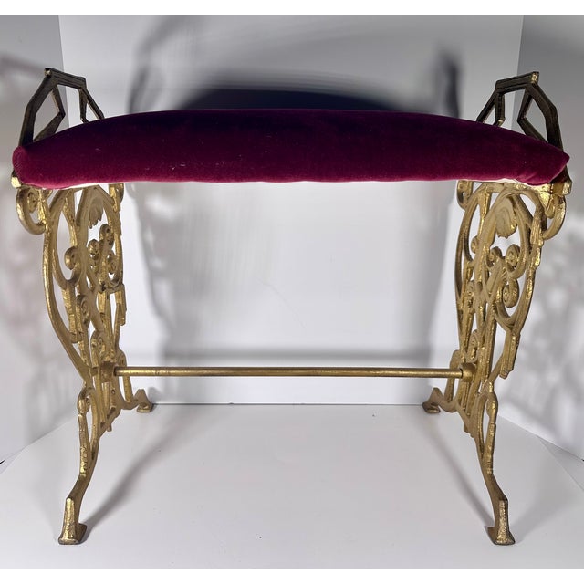 Metal Art Deco Cast Iron Harlequin Figure Vanity Window Bench c.1920s For Sale - Image 7 of 16