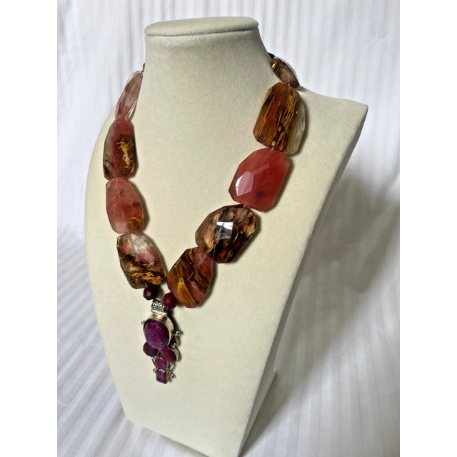 River Ruby, Silver, and Jasper beaded necklace. Large Jasper stones are partially transparent, and very unique It's...