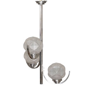 Art Deco Chromed Pendant Lamp with 3 Globes, 1930s For Sale