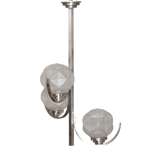 Art Deco Chromed Pendant Lamp with 3 Globes, 1930s For Sale