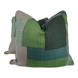 Peter Dunham "Collage" in Green/Gray 22" Pillows-A Pair For Sale