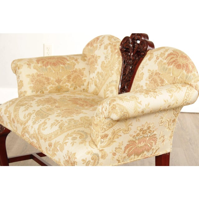 French Victorian Style Custom Upholstered Petite Settee For Sale - Image 10 of 12