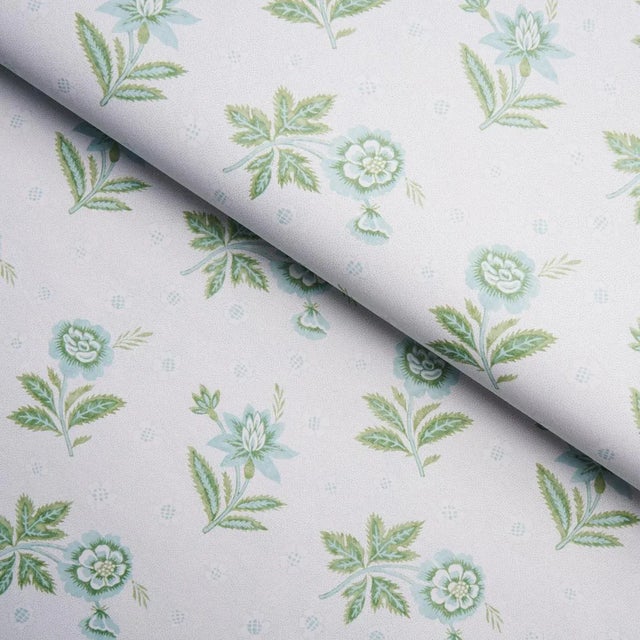 Schumacher Sample - Schumacher Colline Wallpaper in Leaf & Aqua For Sale - Image 4 of 5