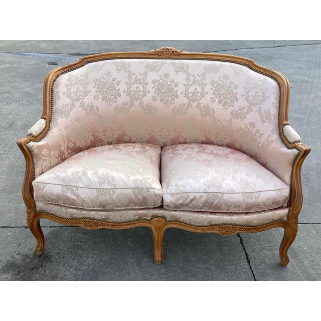 French Settee W/ Pink Silk Upholstery For Sale - Image 10 of 11