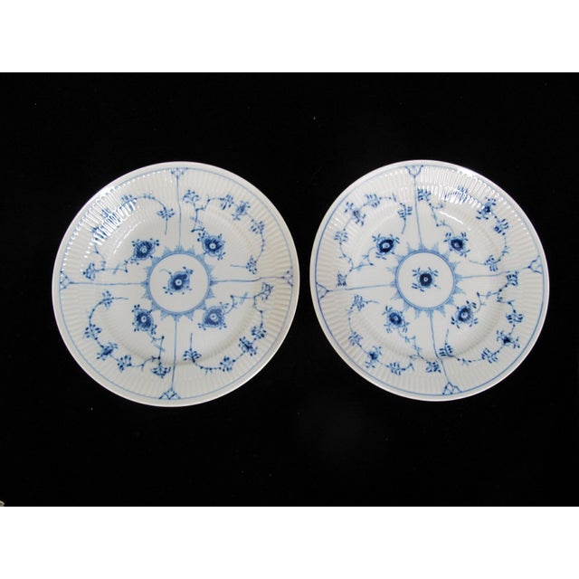 Royal Copenhagen Royal Copenhagen Denmark Plain Blue Fluted 7 5/8" Salad Plate 179 Pair For Sale - Image 4 of 7