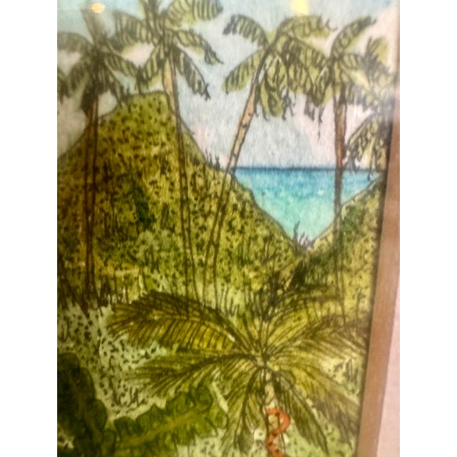 Glass 1990s Tiny Caribbean Church Watercolor by I. Kentho, Tobago, 9” X 7” Framed For Sale - Image 7 of 11