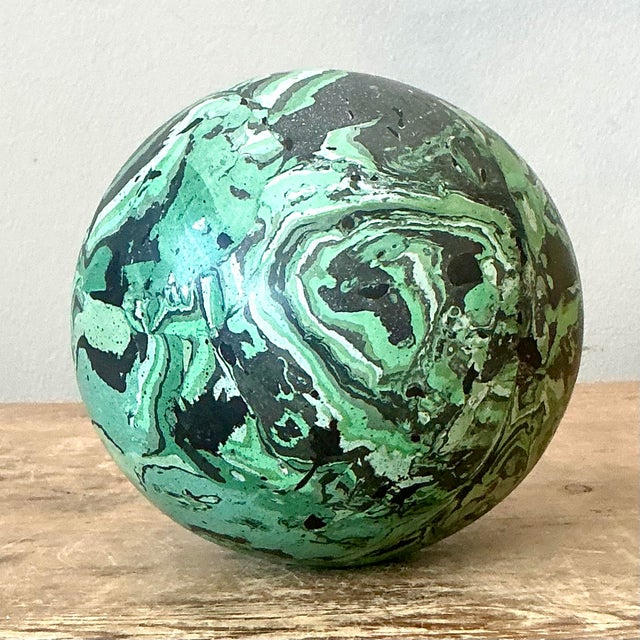Green Boho Artisanal Pigmented Plaster Scagliola Sphere For Sale - Image 8 of 8