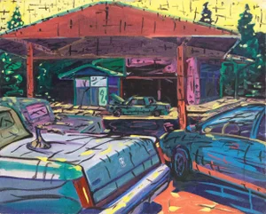 'Diamond Auto Electric' by Keith Longcor, 1989, California Modernist Oil, Modesto