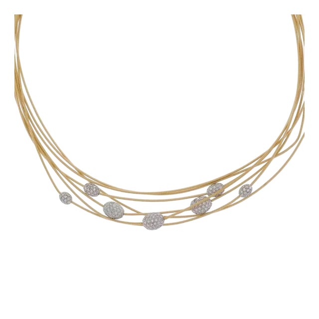 Marco Bicego Cairo Necklace 2ct Diamonds 18k Gold 7 Cable Strand Chocker For Sale