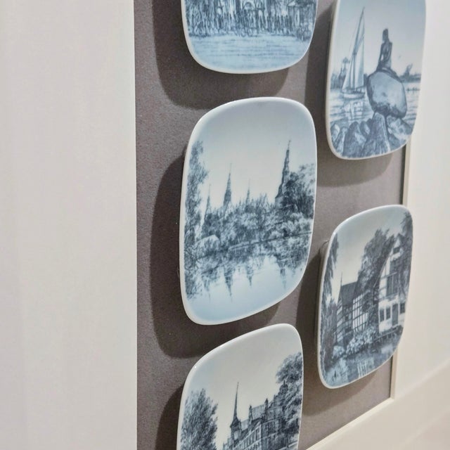 Mid 20th Century Vintage Bing & Grondahl Danish Landmark Mini Wall Plates Framed Art by Kjeld Bonfils For Sale - Image 5 of 16