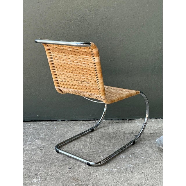 Tan Vintage Mies Van Der Rohe for Knoll Woven Rattan Cantilevered Chair For Sale - Image 8 of 15