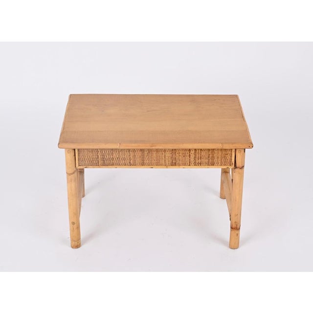 Gold French Riviera Nightstand in Rattan, Bamboo and Wood, Italy, 1970s For Sale - Image 8 of 12